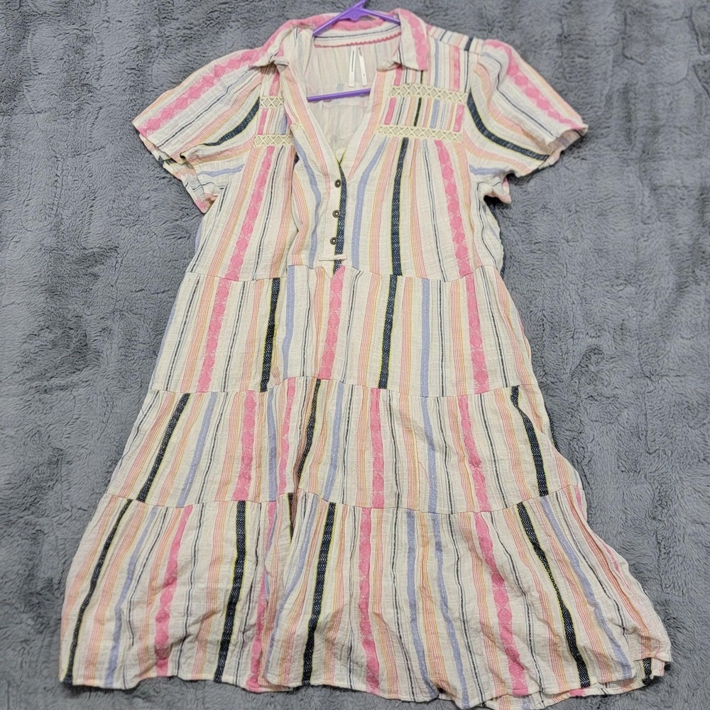 Anthropologie Georgina Tiered Shirt Dress Womens Small Multi Stripe Button Up